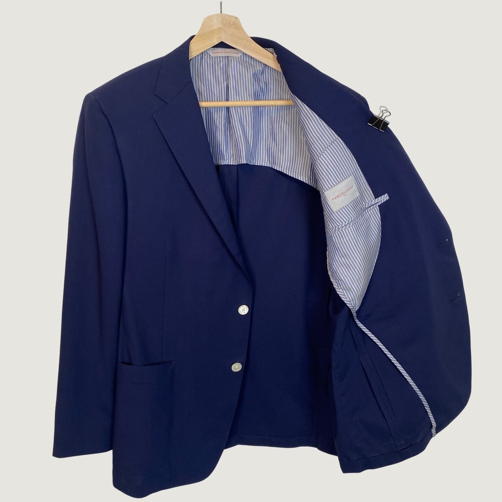 Samuelsohn 44R Navy Blue Super 140s Wool Half Lined Blazer Sport Coat Jacket